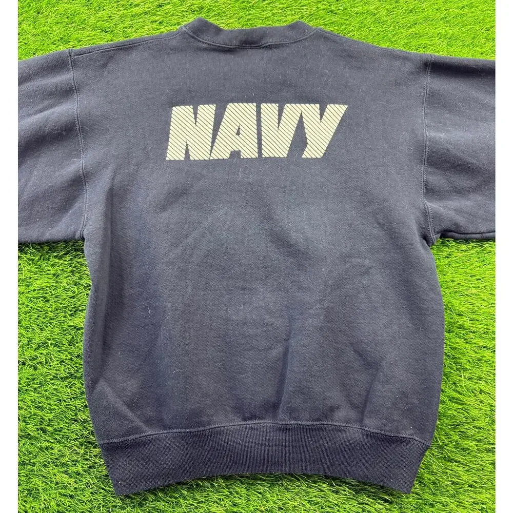 VTG 90s Soffe US Navy Crewneck Sweatshirt Sz S Blue Reflective USA Made Pullover
